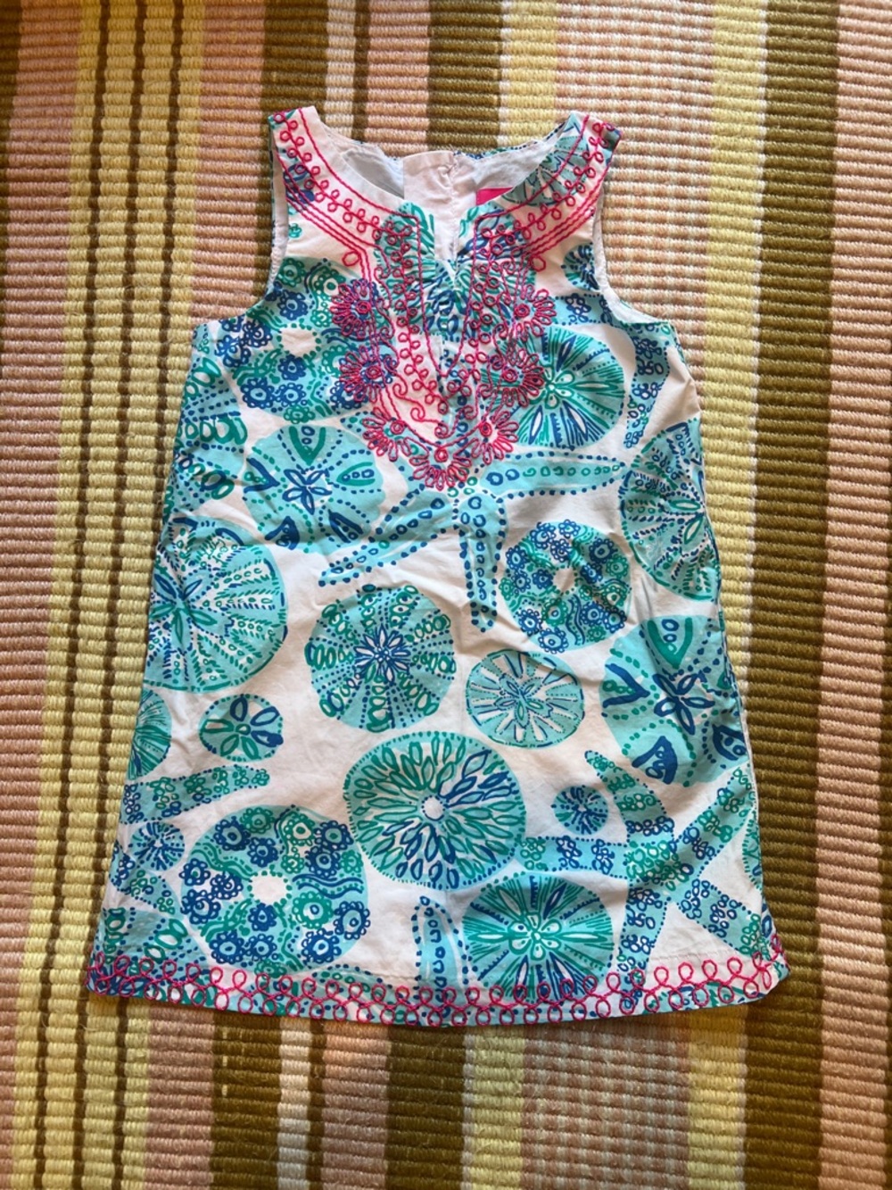 Lily Pulitzer for Target White Shift Dress with Teal & Turquoise Beach Pattern